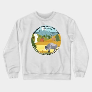 Yellowstone National Park Wildlife, Mask On and Social Distance, illustration, round Crewneck Sweatshirt